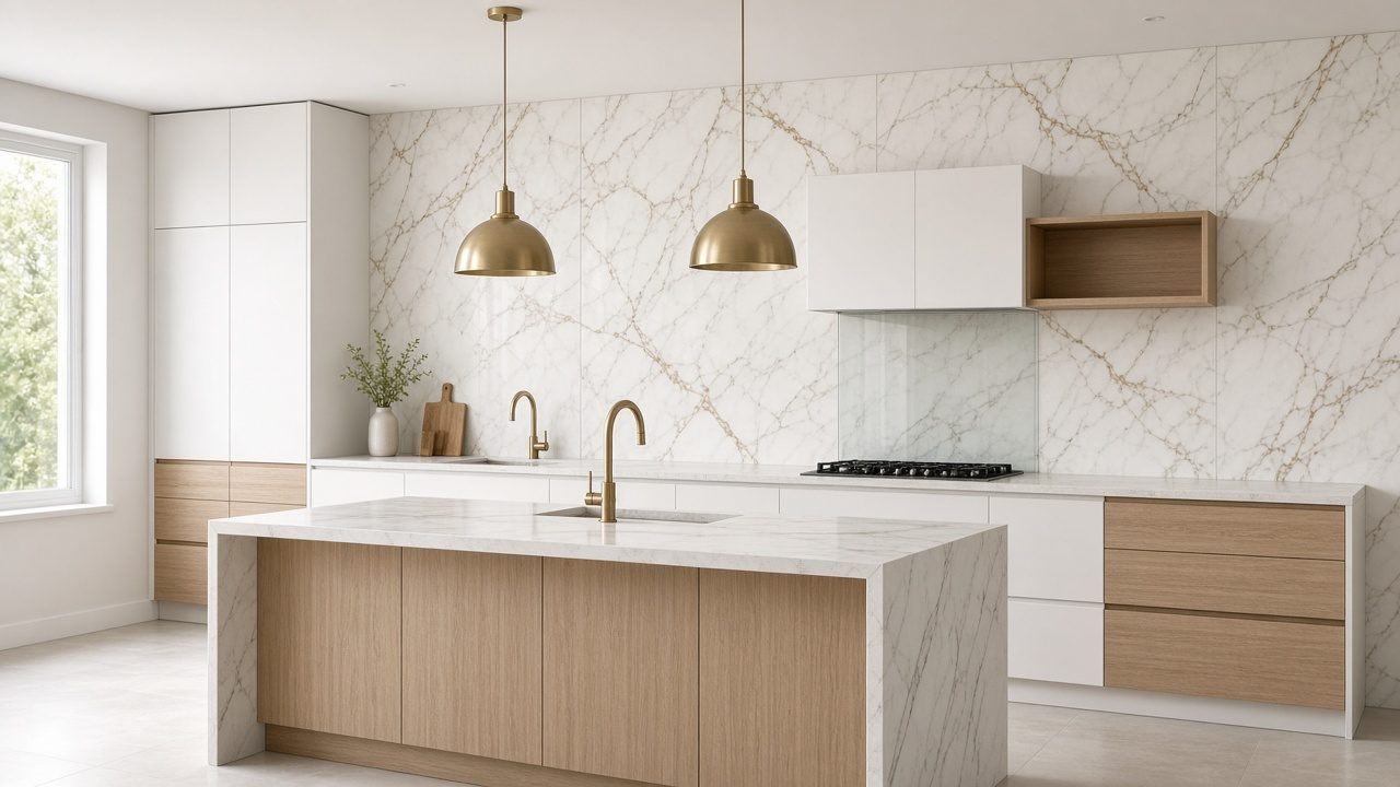 Cozinha com Calacatta Gold (imagem ilustrativa)