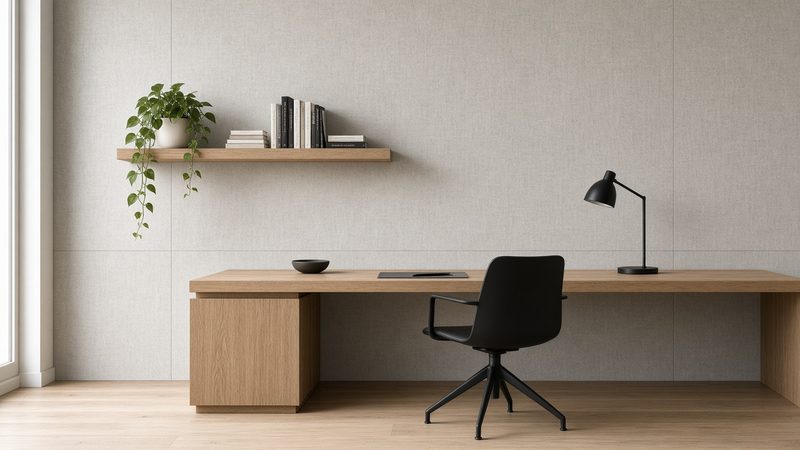 Escritório em casa com parede revestida a Cemento Grigio Chiaro (imagem ilustrativa)